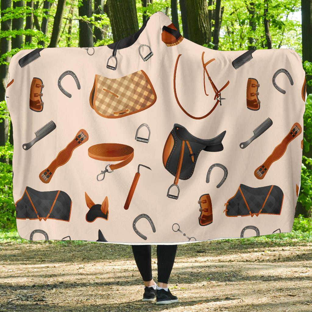Equestrian Equipment Print Pattern Hooded Blanket-JTAMIGO.COM