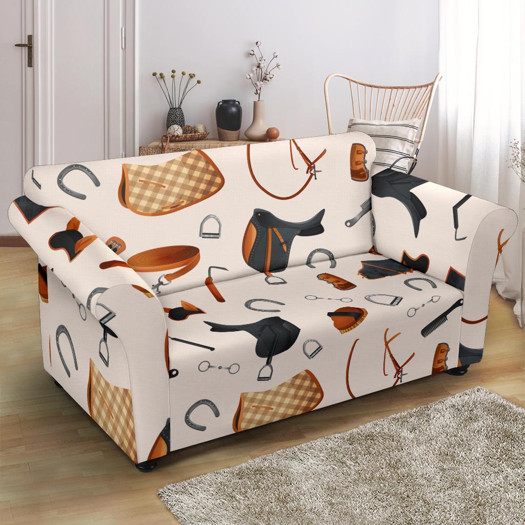 Equestrian Equipment Print Pattern Loveseat Slipcover-JTAMIGO.COM