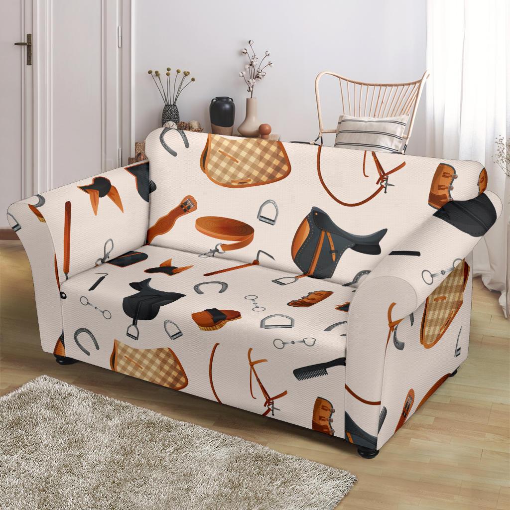 Equestrian Equipment Print Pattern Loveseat Slipcover-JTAMIGO.COM