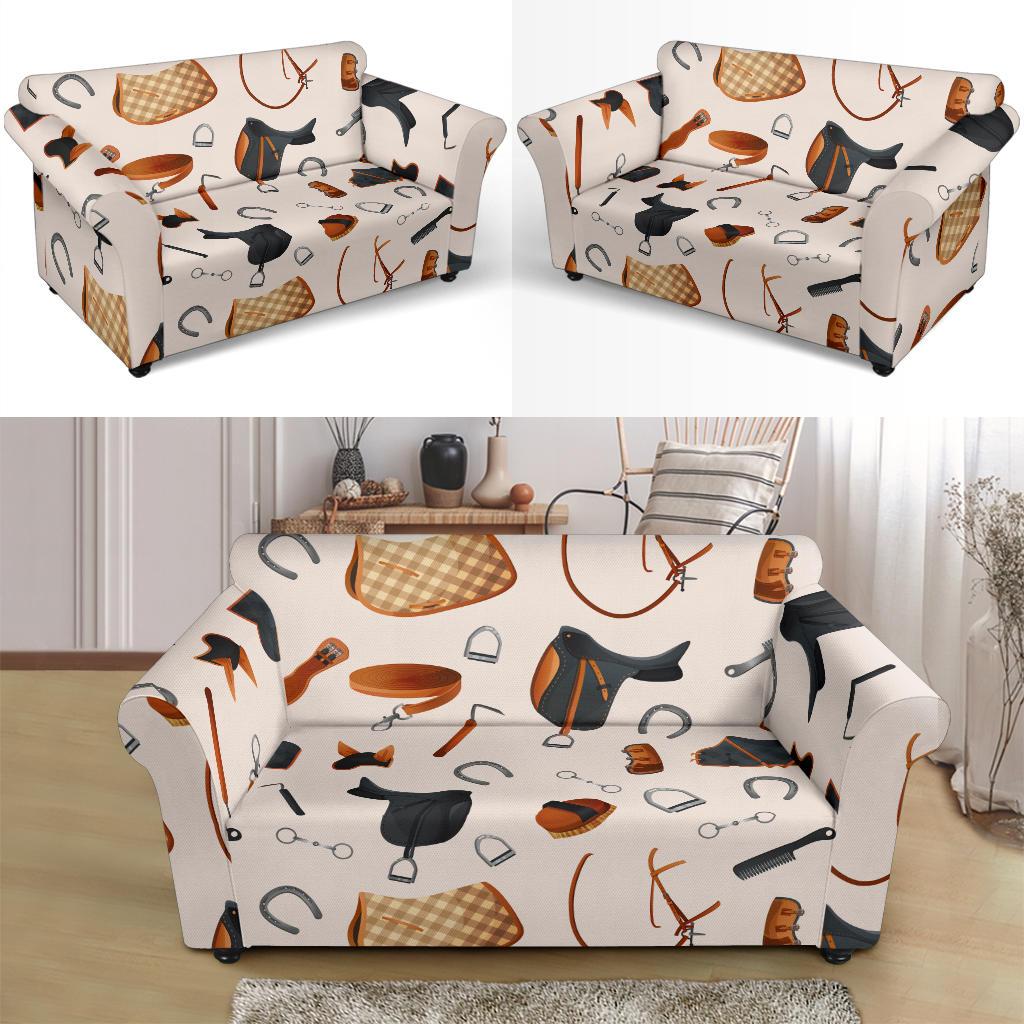 Equestrian Equipment Print Pattern Loveseat Slipcover-JTAMIGO.COM
