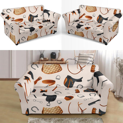 Equestrian Equipment Print Pattern Loveseat Slipcover-JTAMIGO.COM
