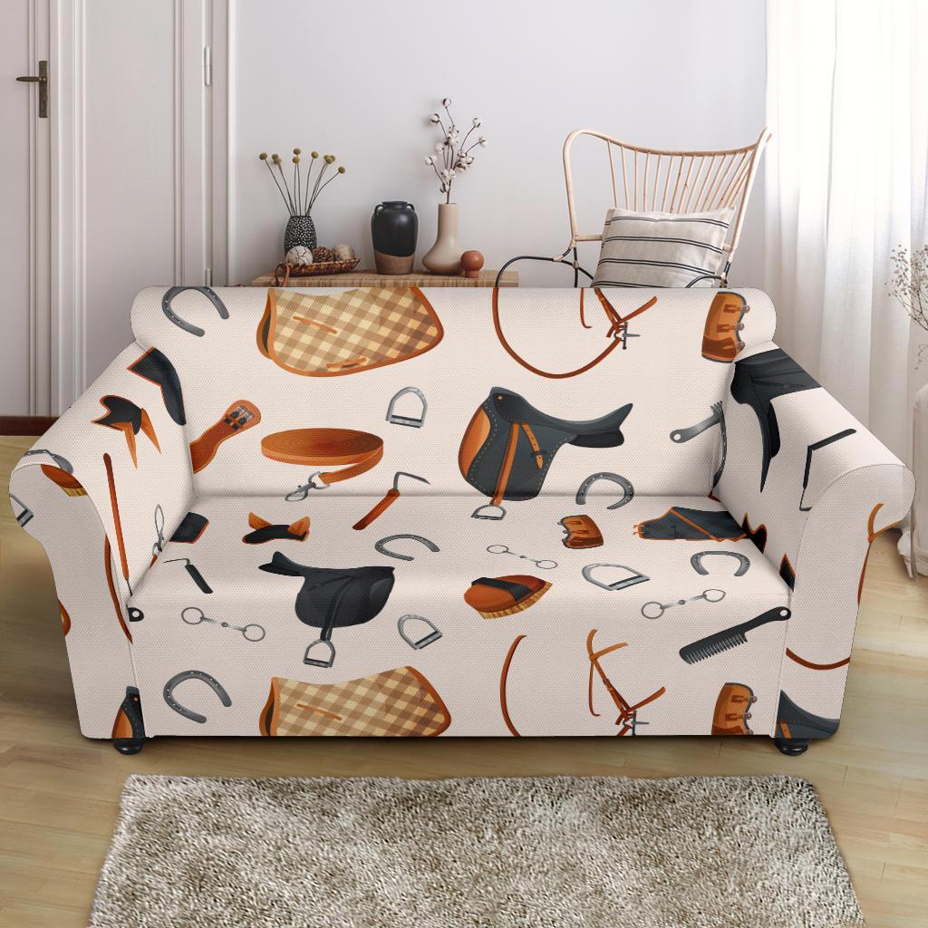 Equestrian Equipment Print Pattern Loveseat Slipcover-JTAMIGO.COM