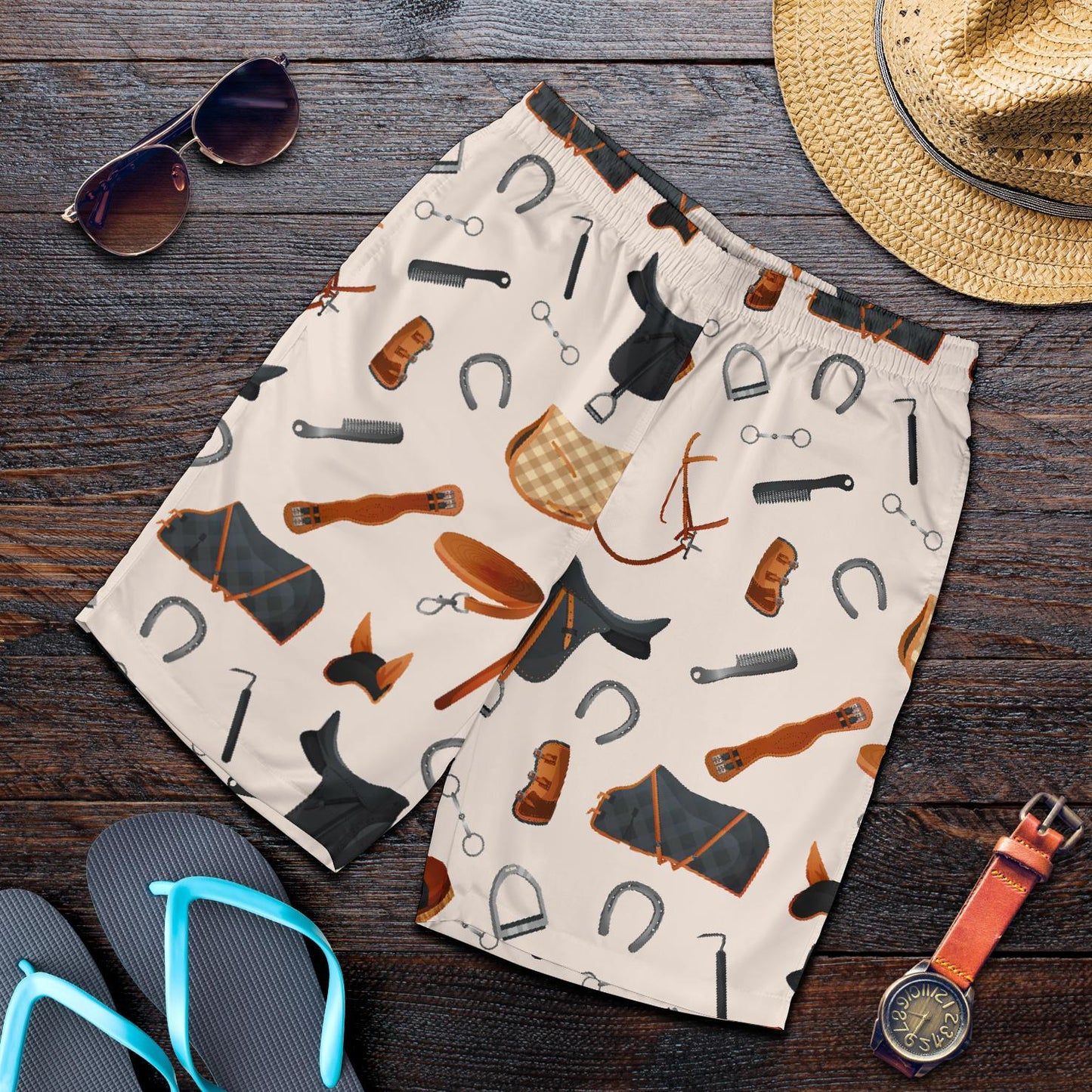 Equestrian Equipment Print Pattern Mens Shorts-JTAMIGO.COM