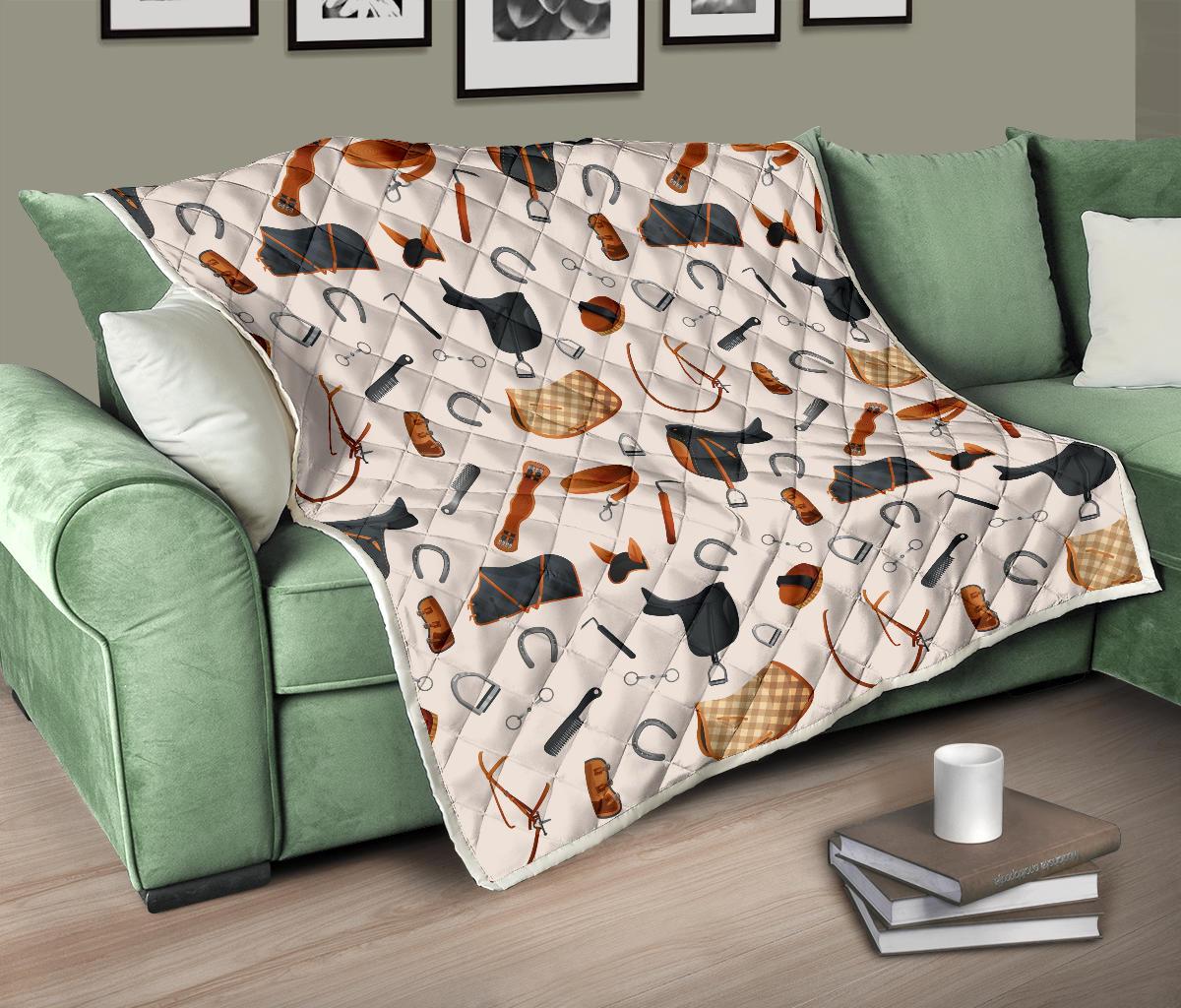 Equestrian Equipment Print Pattern Premium Quilt-JTAMIGO.COM
