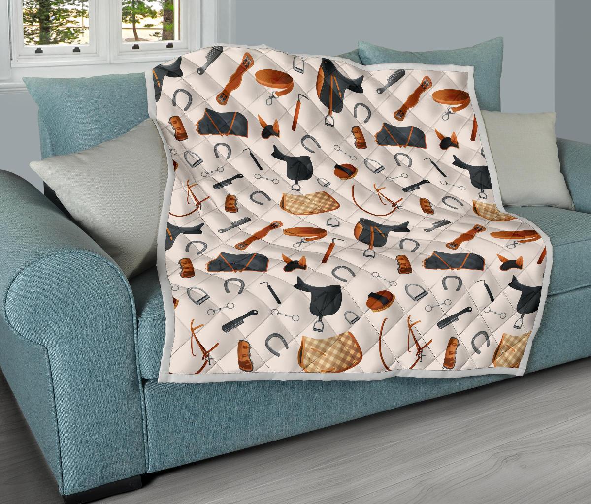 Equestrian Equipment Print Pattern Premium Quilt-JTAMIGO.COM
