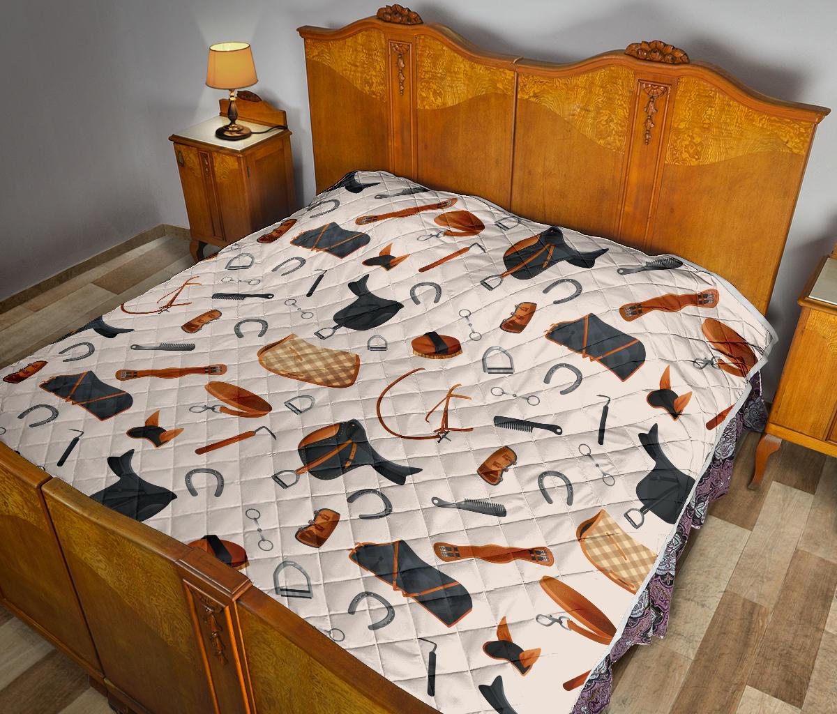 Equestrian Equipment Print Pattern Premium Quilt-JTAMIGO.COM