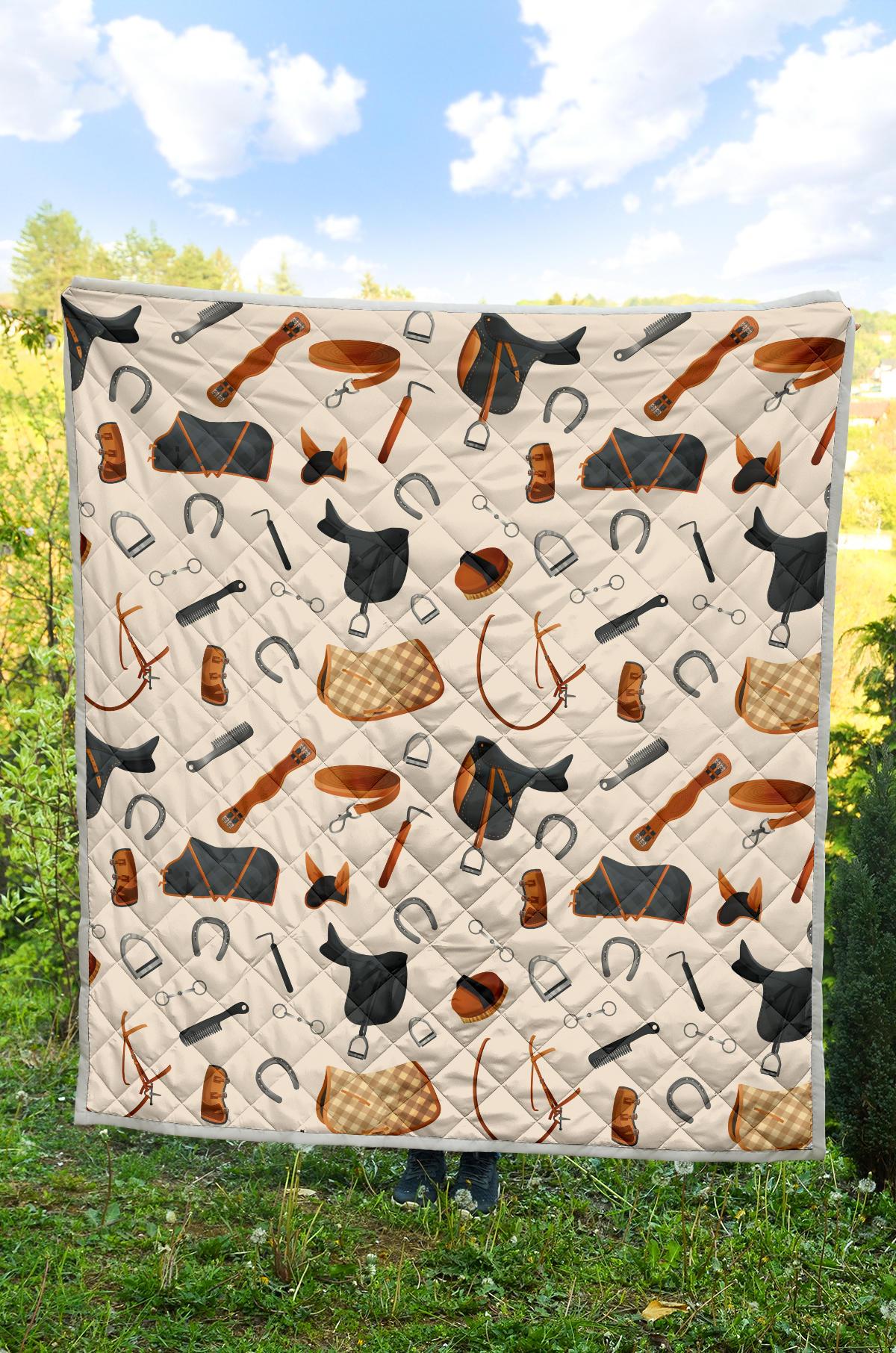 Equestrian Equipment Print Pattern Premium Quilt-JTAMIGO.COM