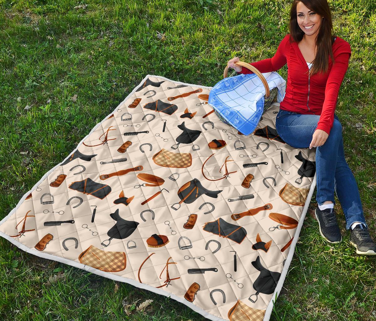 Equestrian Equipment Print Pattern Premium Quilt-JTAMIGO.COM