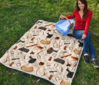 Equestrian Equipment Print Pattern Premium Quilt-JTAMIGO.COM