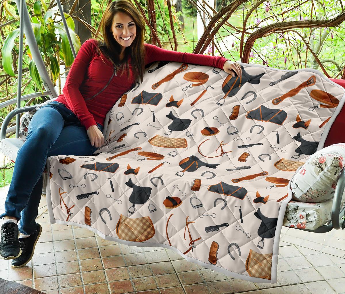 Equestrian Equipment Print Pattern Premium Quilt-JTAMIGO.COM