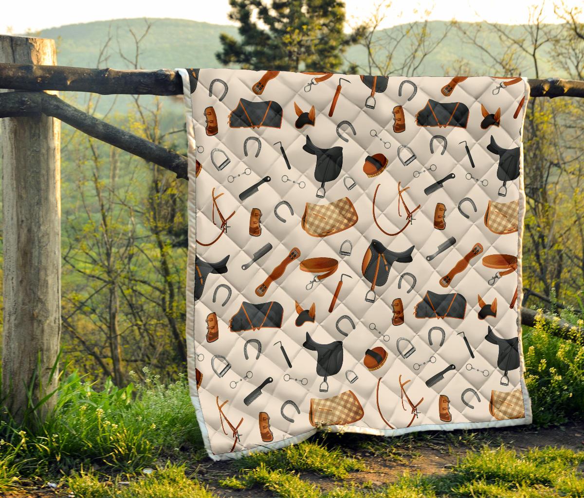 Equestrian Equipment Print Pattern Premium Quilt-JTAMIGO.COM