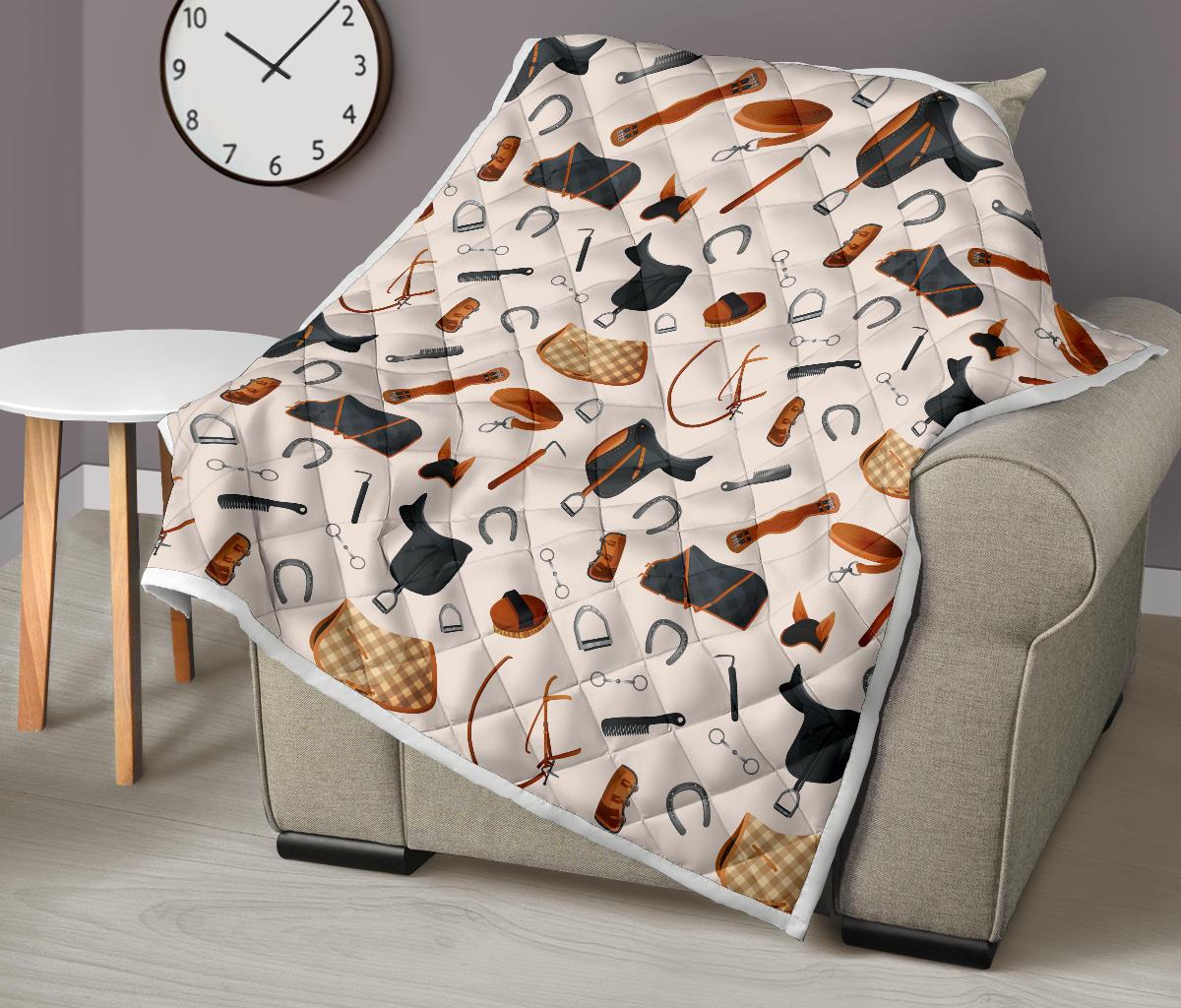 Equestrian Equipment Print Pattern Premium Quilt-JTAMIGO.COM