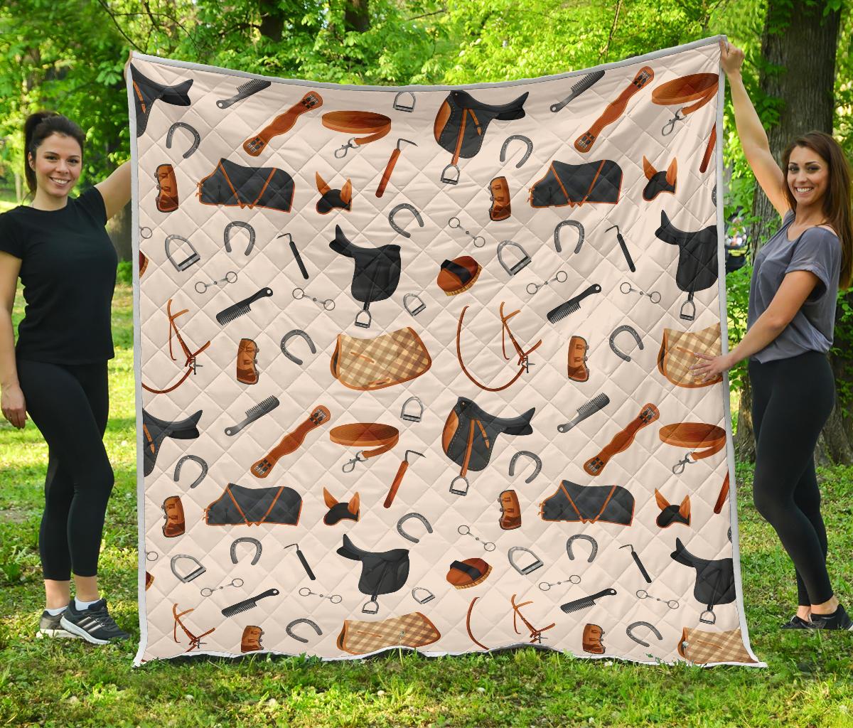 Equestrian Equipment Print Pattern Premium Quilt-JTAMIGO.COM