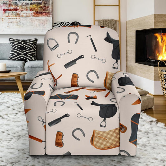 Equestrian Equipment Print Pattern Single Sofa Slipcover -JTAMIGO.COM