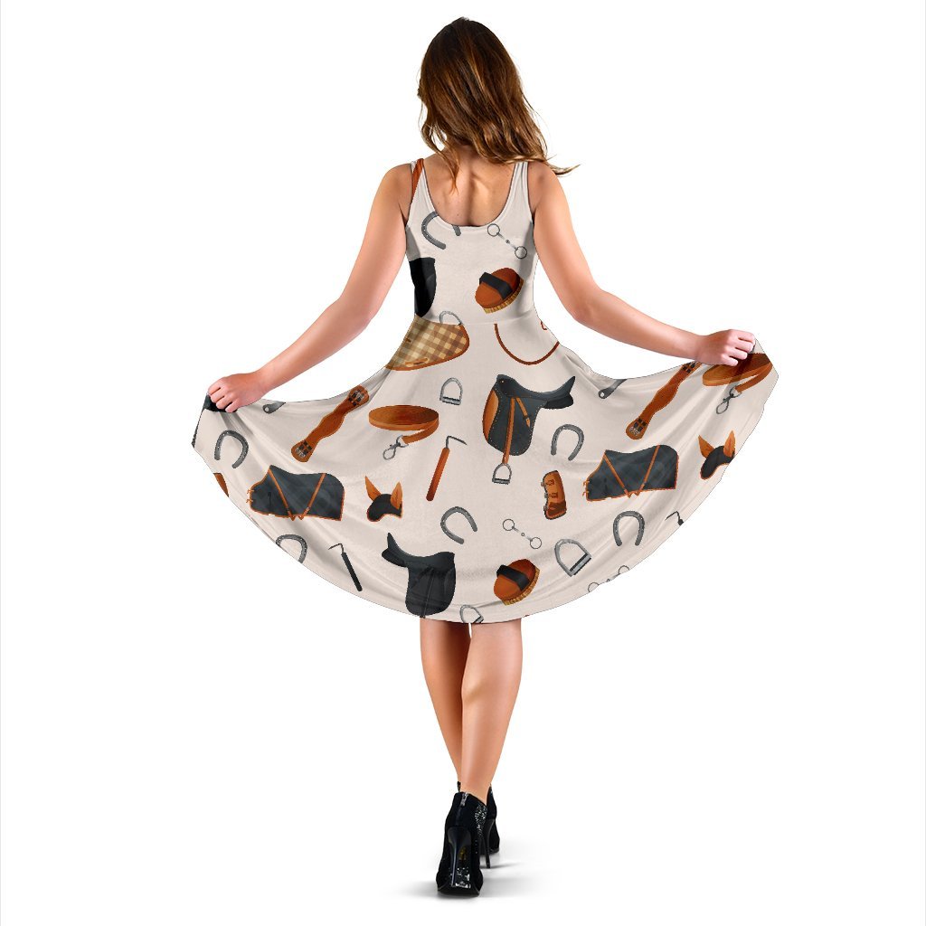 Equestrian Equipment Print Pattern Sleeveless Dress