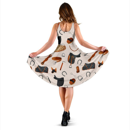 Equestrian Equipment Print Pattern Sleeveless Dress