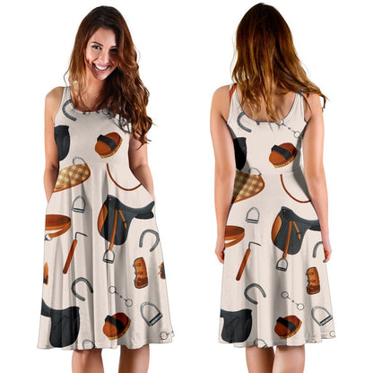 Equestrian Equipment Print Pattern Sleeveless Dress