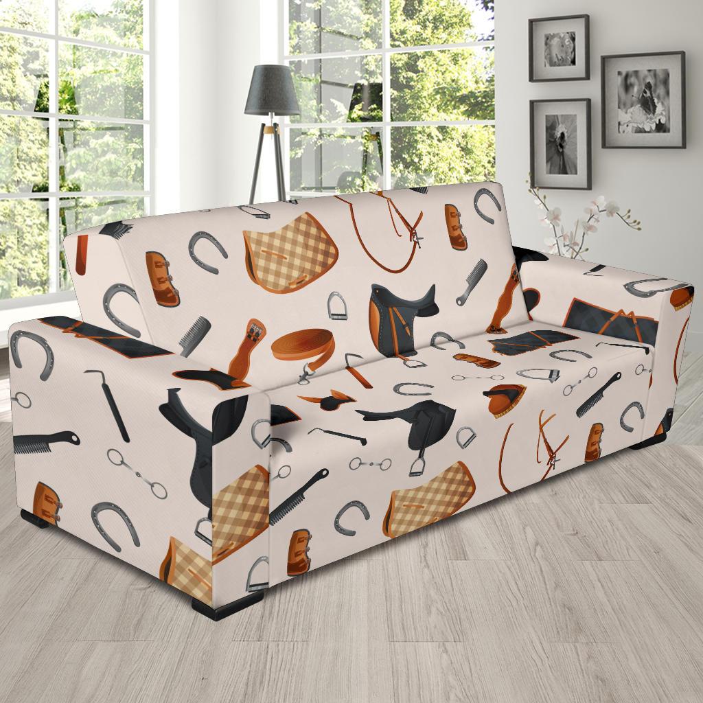 Equestrian Equipment Print Pattern Sofa Slipcover-JTAMIGO.COM