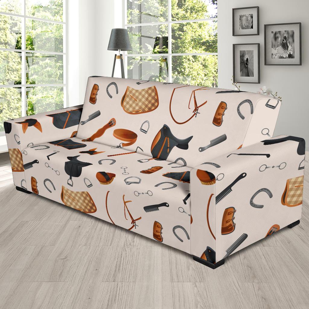 Equestrian Equipment Print Pattern Sofa Slipcover-JTAMIGO.COM