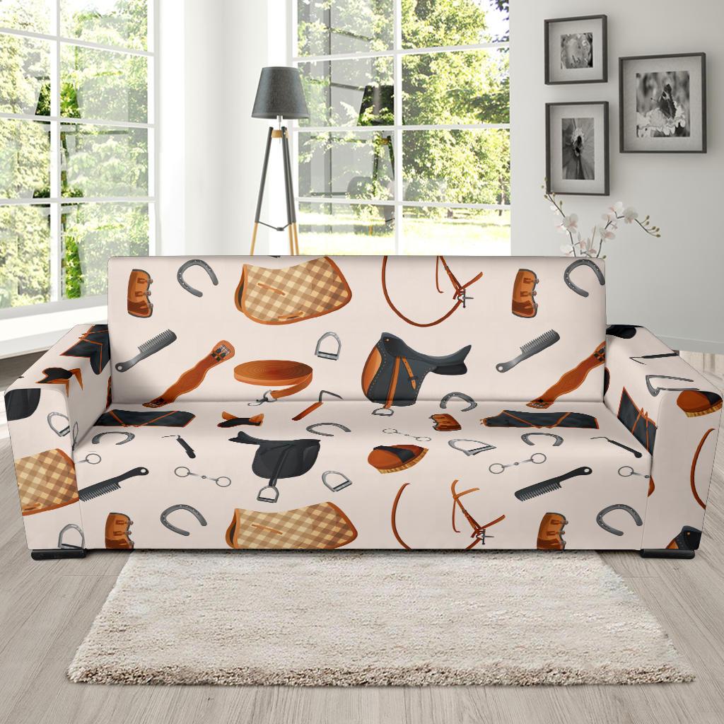 Equestrian Equipment Print Pattern Sofa Slipcover-JTAMIGO.COM