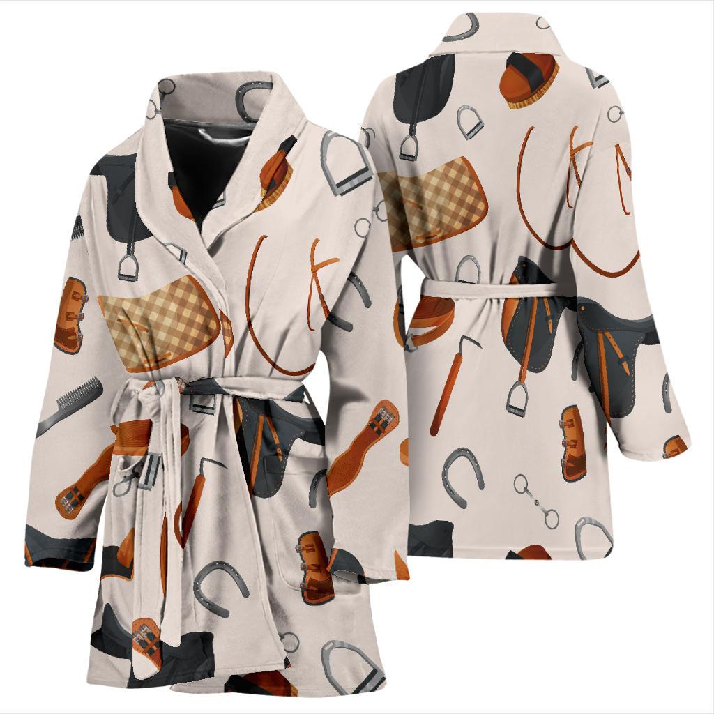 Equestrian Equipment Print Pattern Women Bath Robe-JTAMIGO.COM