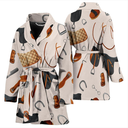 Equestrian Equipment Print Pattern Women Bath Robe-JTAMIGO.COM