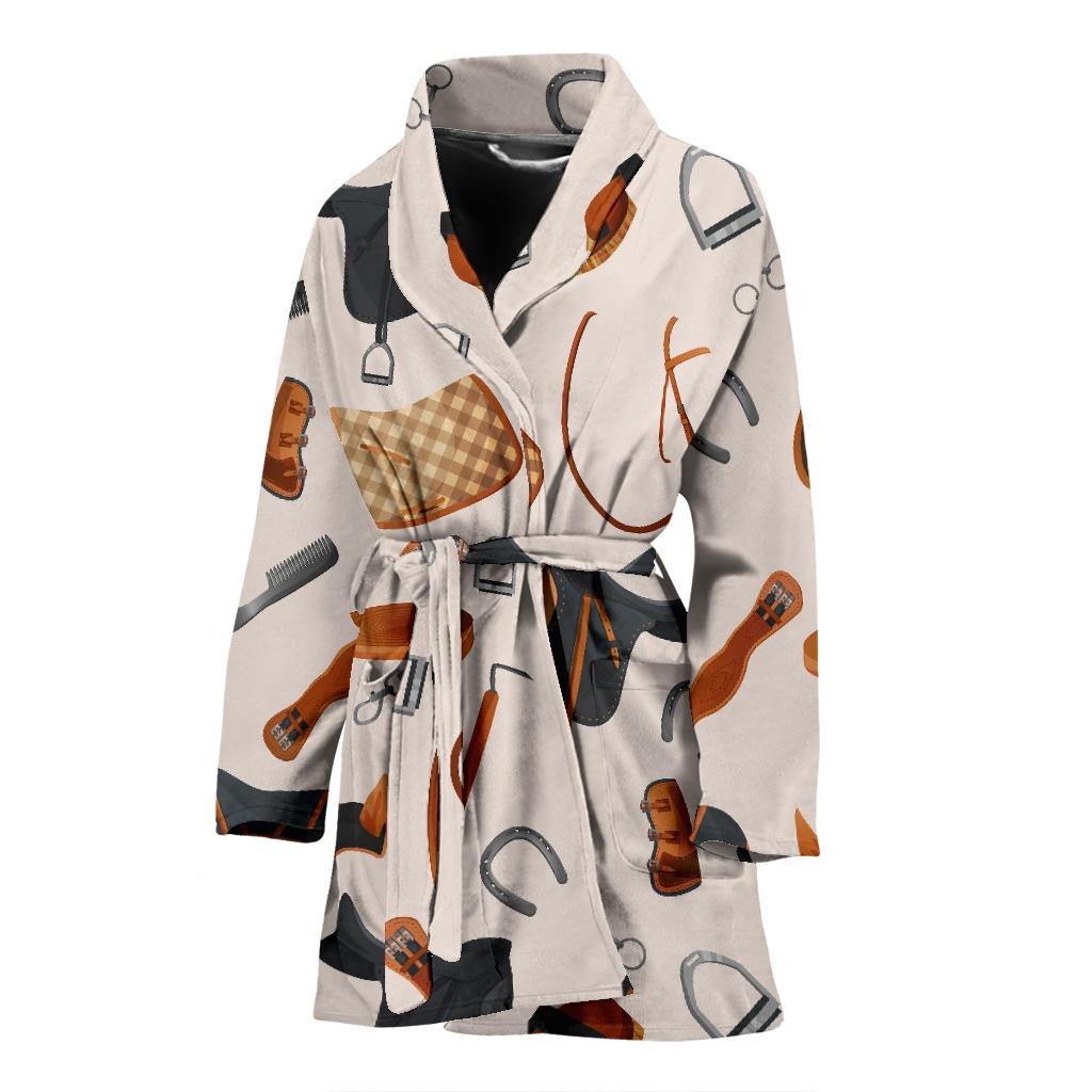Equestrian Equipment Print Pattern Women Bath Robe-JTAMIGO.COM