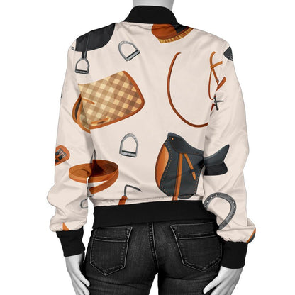 Equestrian Equipment Print Pattern Women Casual Bomber Jacket