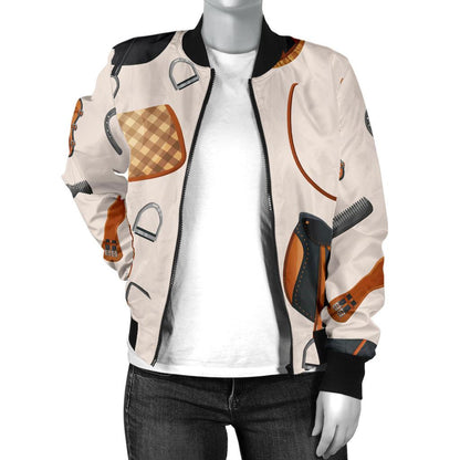 Equestrian Equipment Print Pattern Women Casual Bomber Jacket