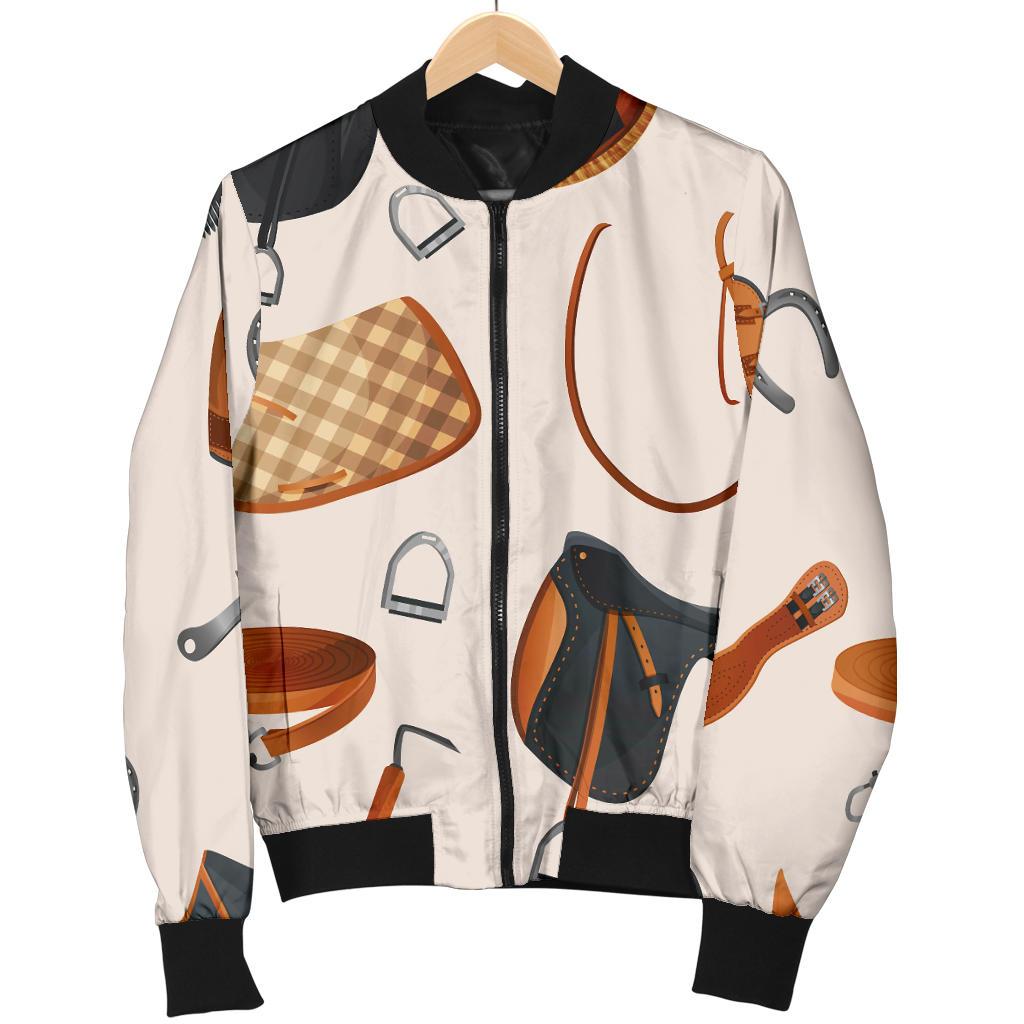 Equestrian Equipment Print Pattern Women Casual Bomber Jacket