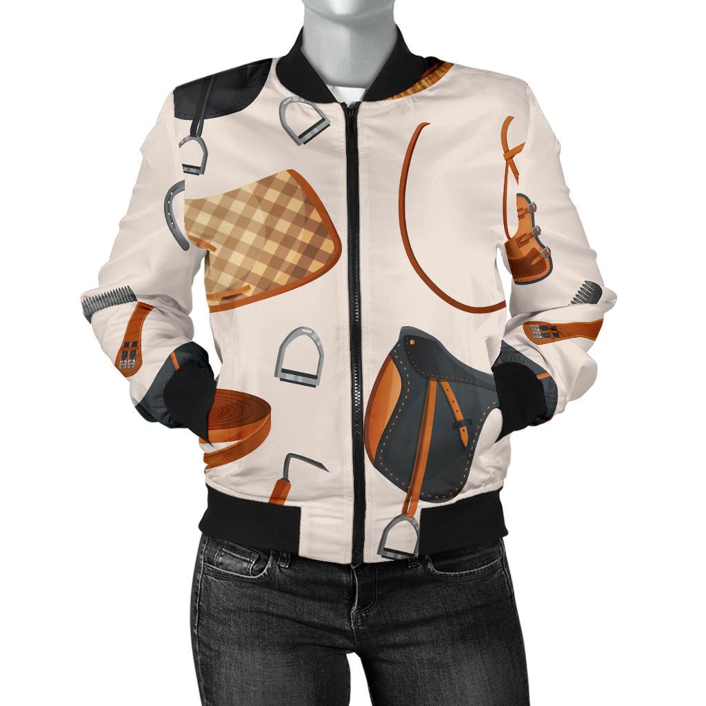 Equestrian Equipment Print Pattern Women Casual Bomber Jacket
