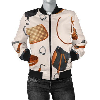 Equestrian Equipment Print Pattern Women Casual Bomber Jacket