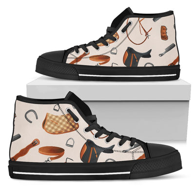 Equestrian Equipment Print Pattern Women High Top Shoes