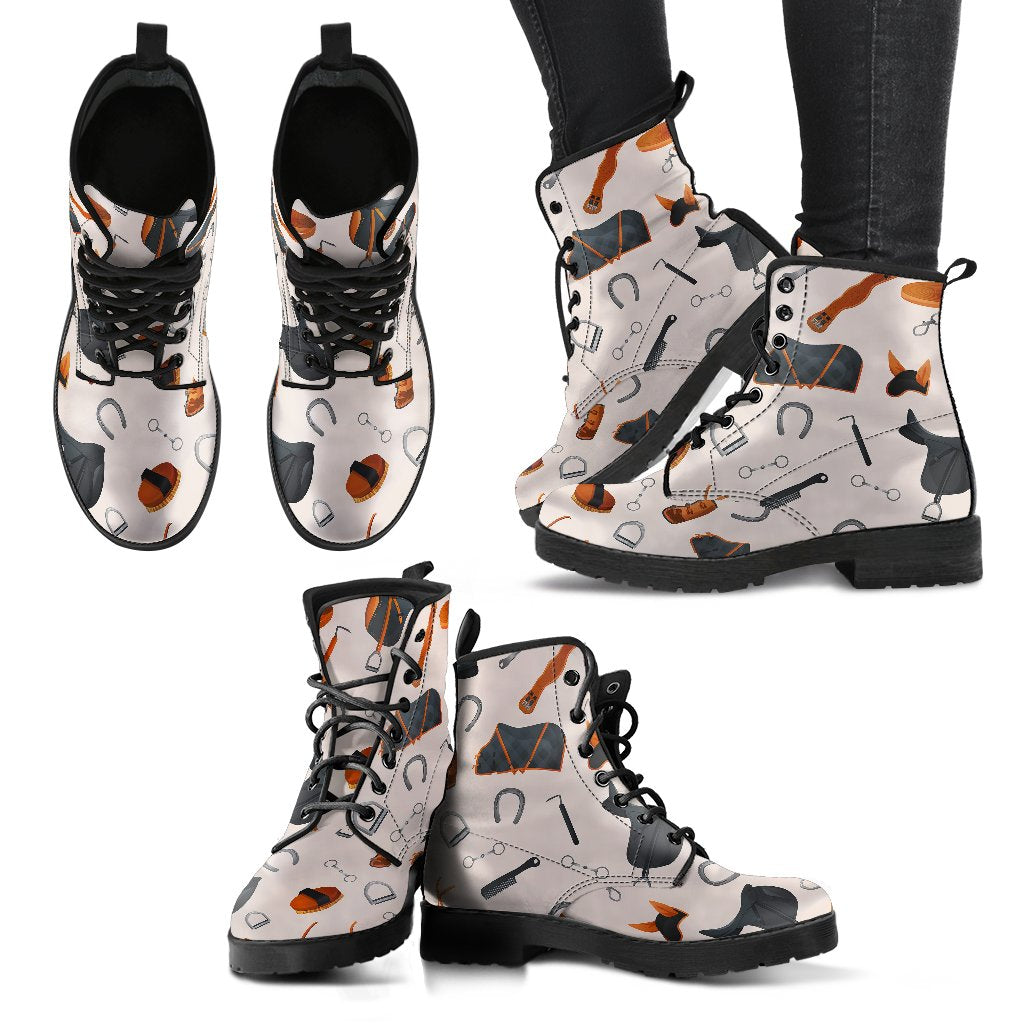 Equestrian Equipment Print Pattern Women Leather Boots-JTAMIGO.COM