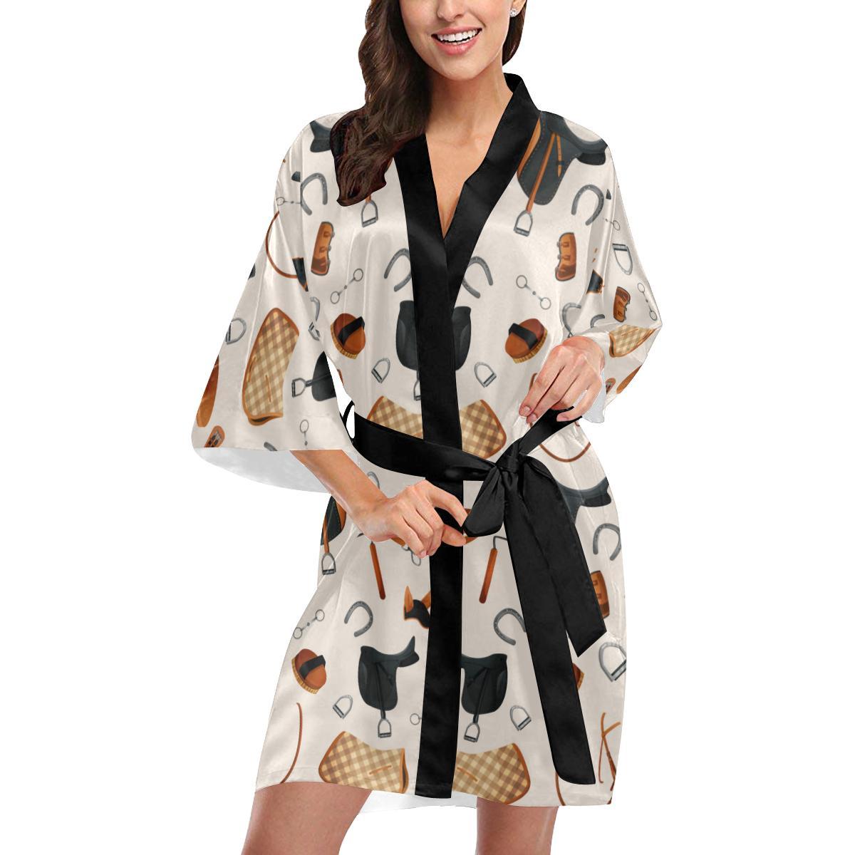 Equestrian Equipment Print Pattern Women Short Kimono Robe