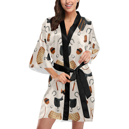Equestrian Equipment Print Pattern Women Short Kimono Robe