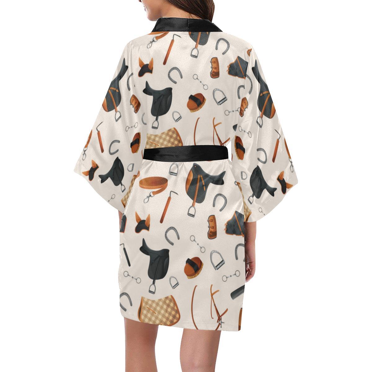 Equestrian Equipment Print Pattern Women Short Kimono Robe