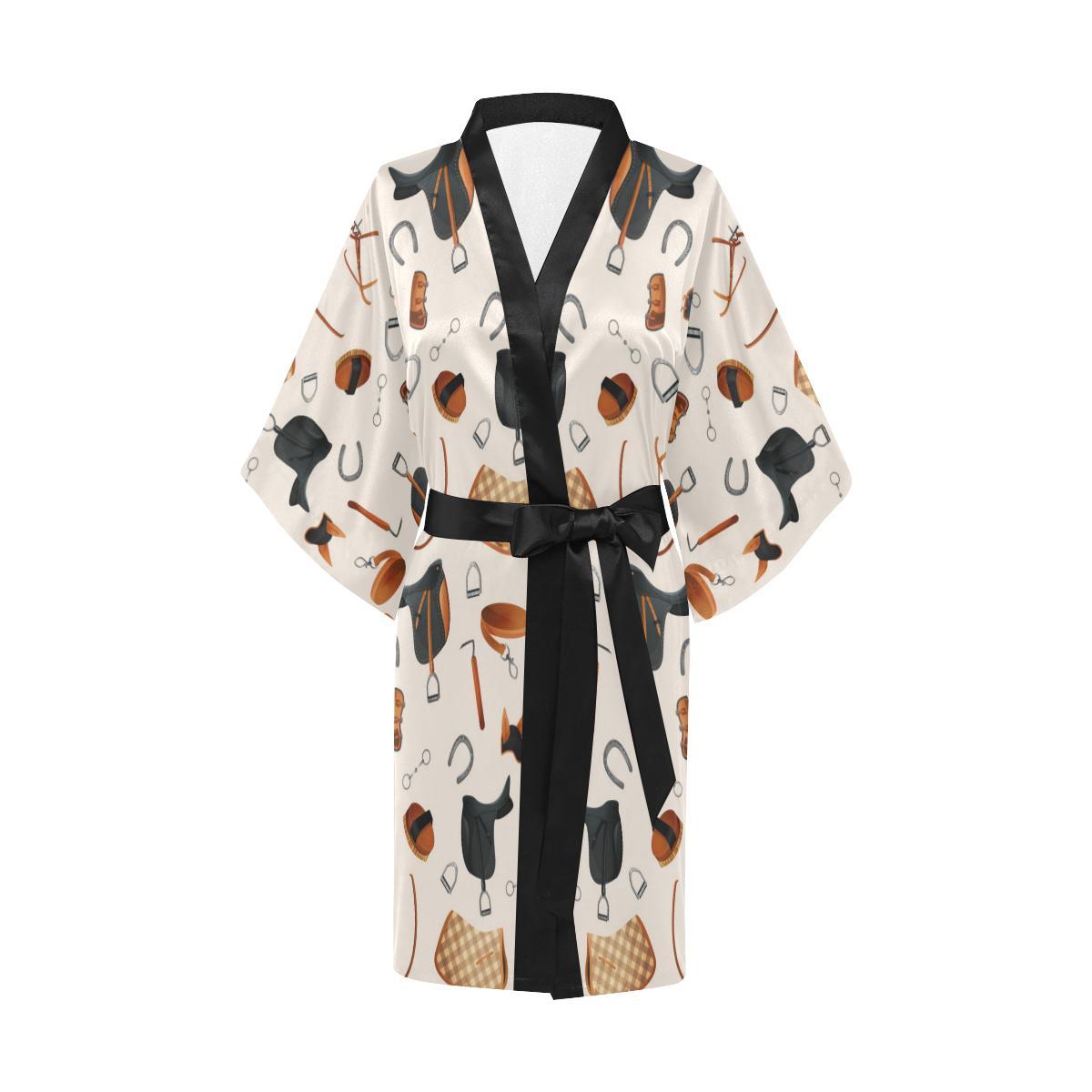 Equestrian Equipment Print Pattern Women Short Kimono Robe