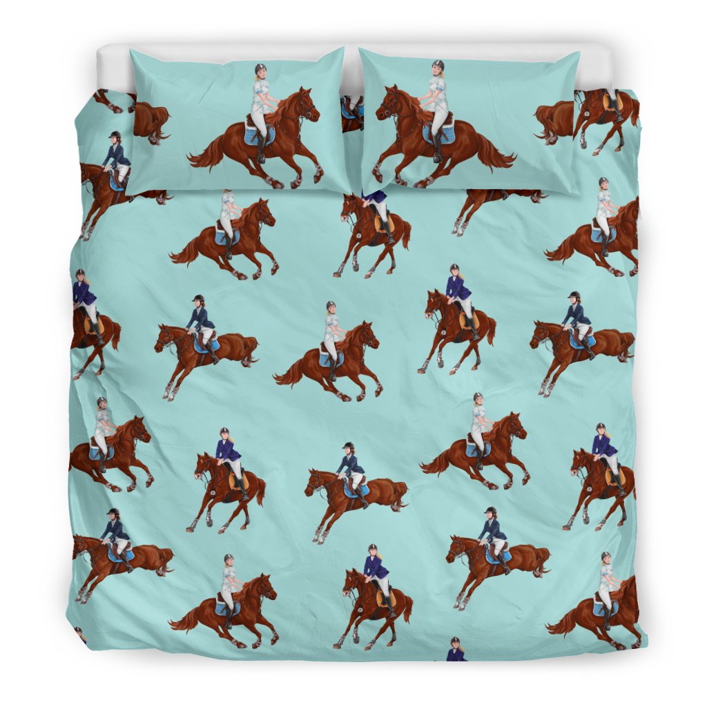 Equestrian Horse Riding Duvet Cover Bedding Set