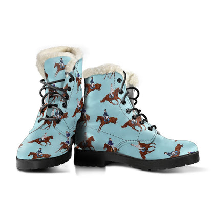 Equestrian Horse Riding Faux Fur Leather Boots-JTAMIGO.COM