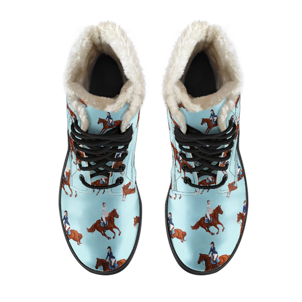Equestrian Horse Riding Faux Fur Leather Boots-JTAMIGO.COM