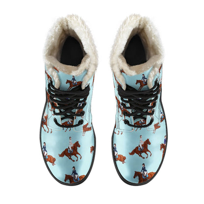 Equestrian Horse Riding Faux Fur Leather Boots-JTAMIGO.COM