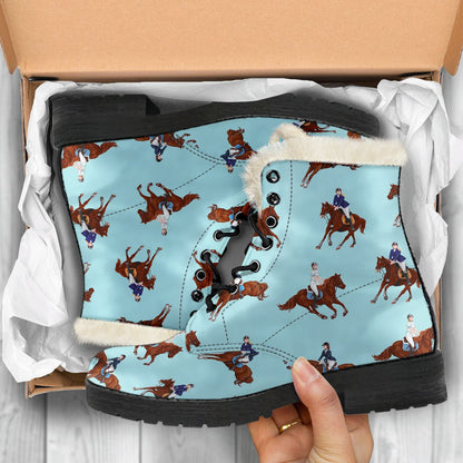 Equestrian Horse Riding Faux Fur Leather Boots-JTAMIGO.COM