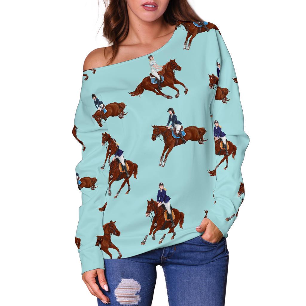 Equestrian Horse Riding Off Shoulder Sweatshirt