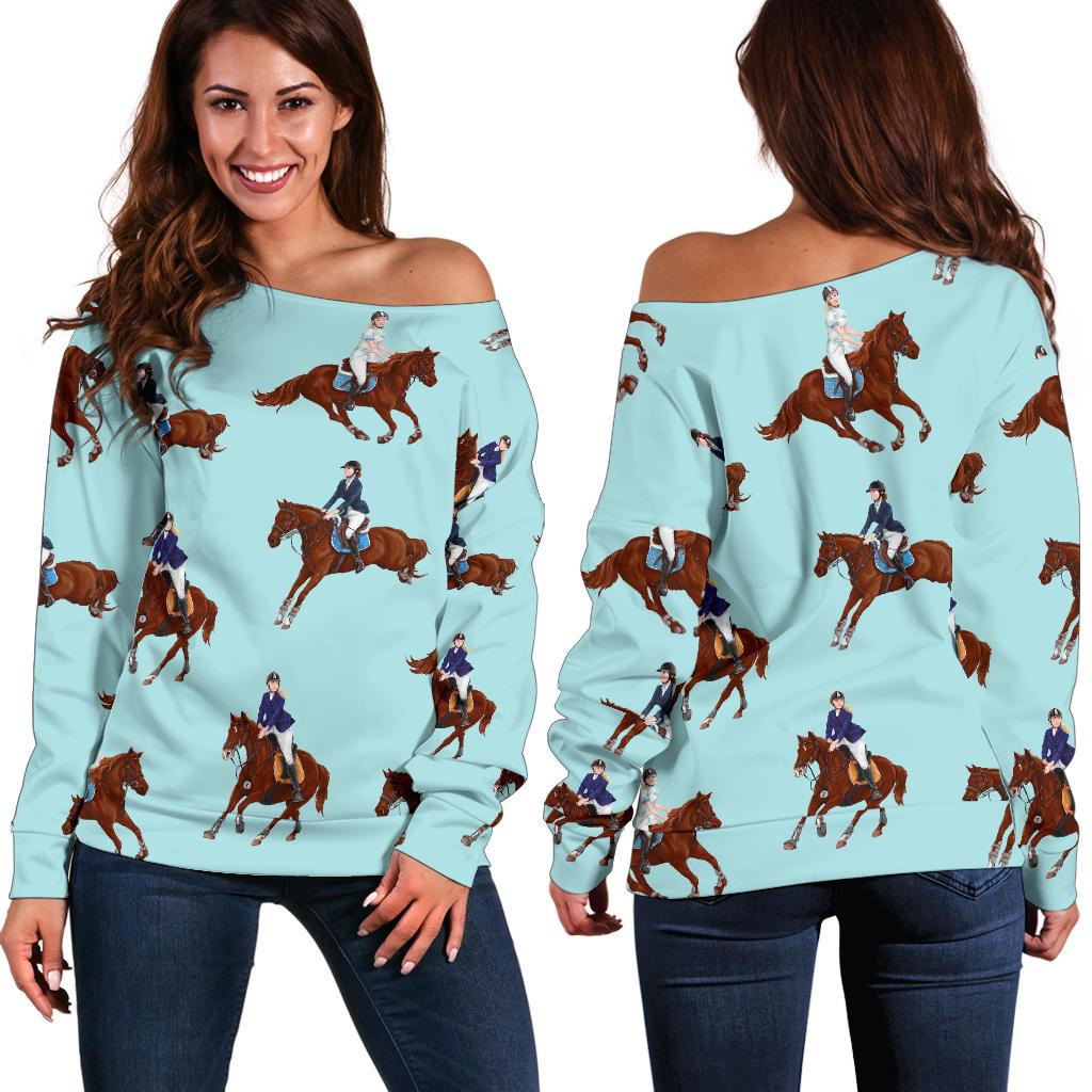 Equestrian Horse Riding Off Shoulder Sweatshirt