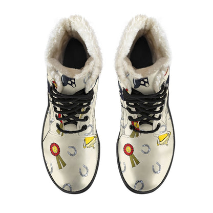 Equestrian Horseshoe Equipment Faux Fur Leather Boots-JTAMIGO.COM