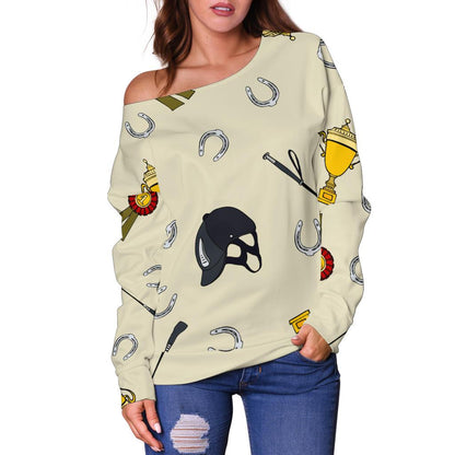 Equestrian Horseshoe Equipment Off Shoulder Sweatshirt