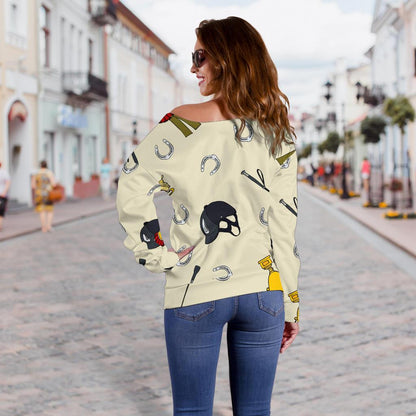 Equestrian Horseshoe Equipment Off Shoulder Sweatshirt