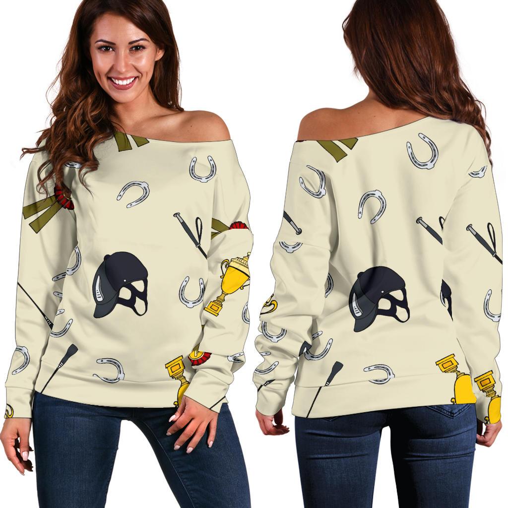 Equestrian Horseshoe Equipment Off Shoulder Sweatshirt