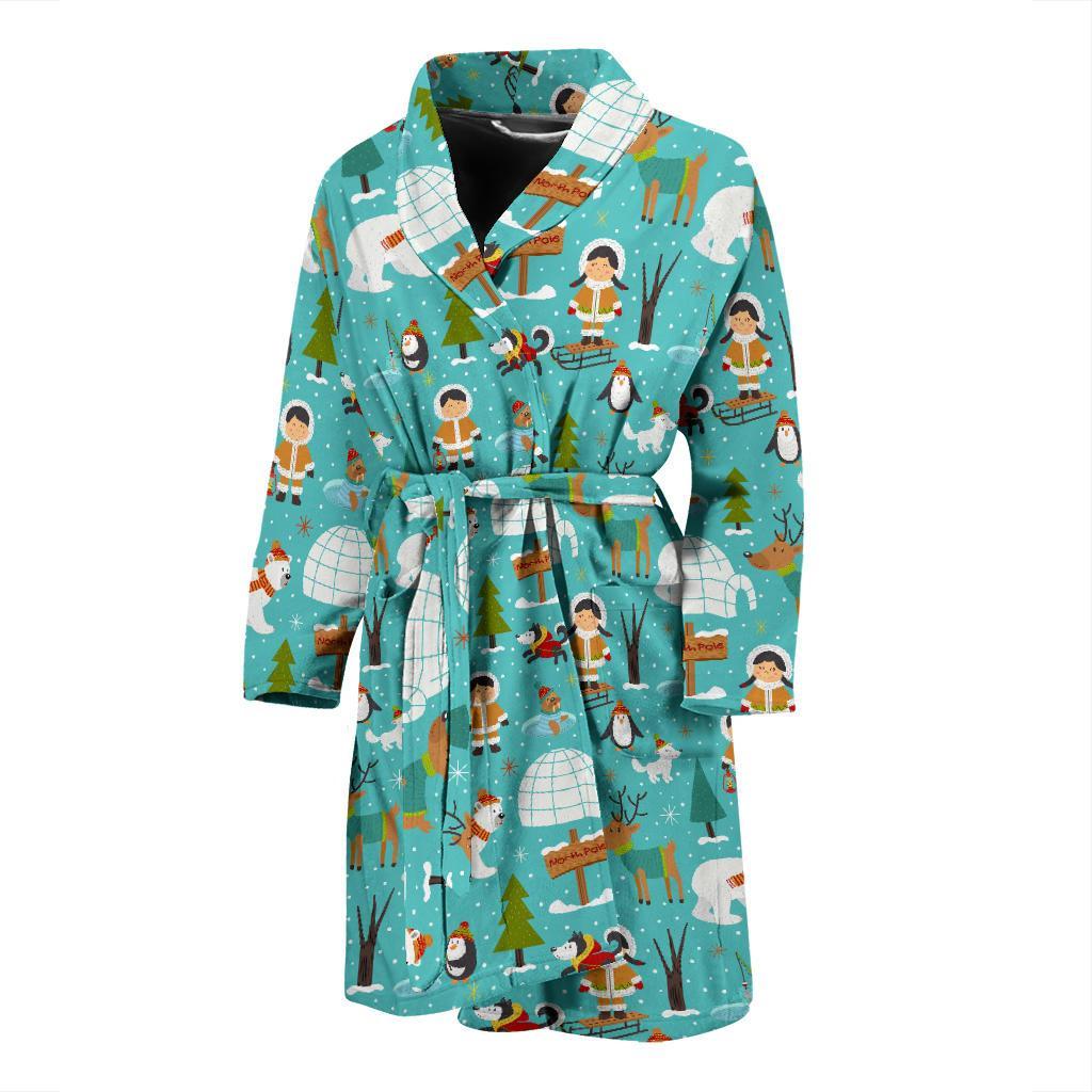 Eskimo Pattern Print Design 01 Men Bathrobe-JORJUNE.COM